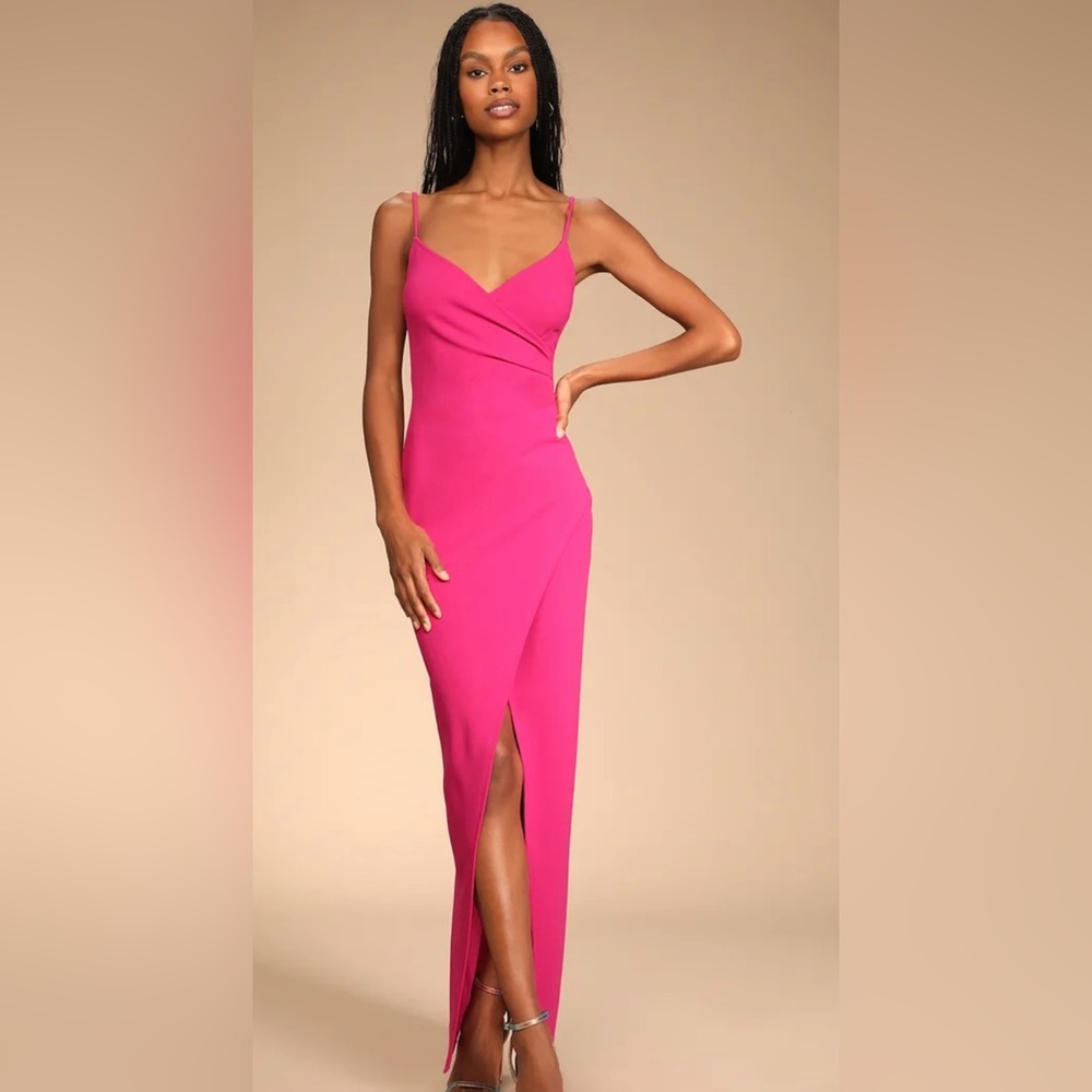 Lulus Sweetest Admirer Magenta Ruched Surplice Maxi Dress🩷